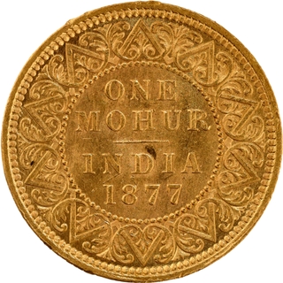 Extremely Rare Gold One Mohur Coin of Victoria Empress of Calcutta Mint of 1877.
