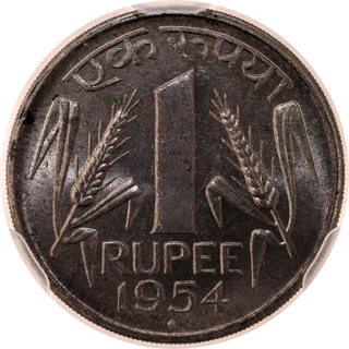Rare NGS MS 62+ Graded Nickel One Rupee Coin of  Bombay Mint of 1954 of Republic India.