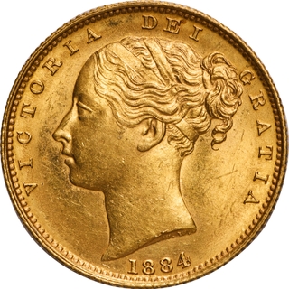 Gold Sovereign Coin of Queen Victoria of Australia of Sydney Mint of 1884.