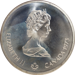 Rare Silver Ten Dollars Coin of Queen Elizabeth II of Montreal Olympics of Canada of 1976.