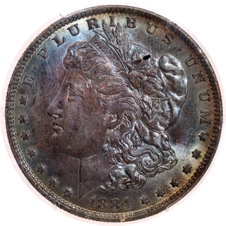 Silver Morgan Dollar Coin of USA of 1884.