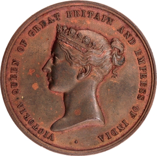 Very Rare 1873 Bronze Medal of Victoria Queen of Bombay Exhibition.