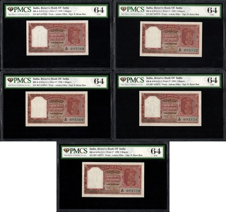 PMCS 64 Graded Two Rupees Consecutive Banknotes of Republic India of 1950 Signed by B Rama Rau.
