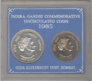 UNC Set. 1985. Indira Gandhi. Set of 2 coins.