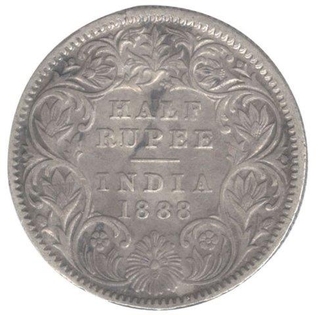 Silver Half Rupee Coin of Victoria Empress of Calcutta Mint of 1888.