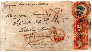 Four Annas Stamp of on Coper of 1858 sent to Colchester.