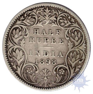 Silver Half Rupee Coin of Victoria Empress of Calcutta Mint of 1898.