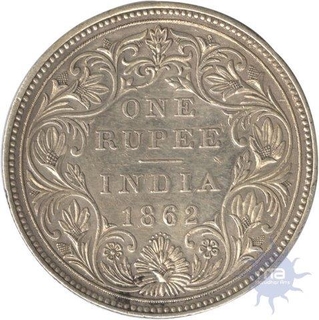 Silver One Rupee Coin of Victoria Queen of Bombay Mint of 1862.