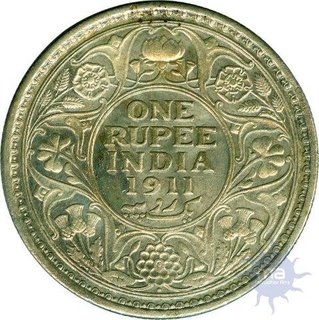 Silver One Rupee Coin of George V of  Bombay Mint of 1911.