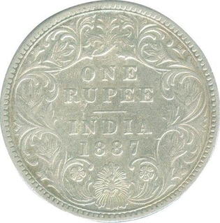 Silver One Rupee Coin of Victoria Empress of Bombay Mint of 1877.