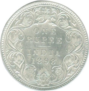 Silver One Rupee Coin of Victoria Empress of Bombay Mint of 1898.