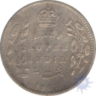 Silver Half Rupee of King Edward VII of Calcutta Mint of 1907.