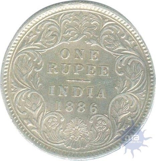 Silver One Rupee Coin of Victoria Empress of Bombay Mint of 1886.