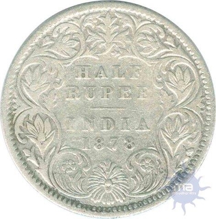 Silver Half Rupee Coin of  Victoria Empress of  Calcutta Mint of  1878.