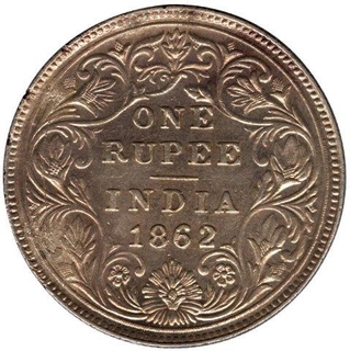 Silver Rupee Coin of Victoria Queen of 1862.