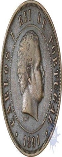 Copper Twenty  Reis  Coin of Carlos of portuguese administration.