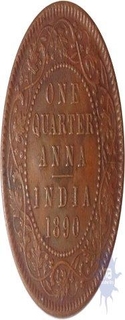 Copper One Quarter Anna Coin  of Victoria Empress of Calcutta Mint of 1890.