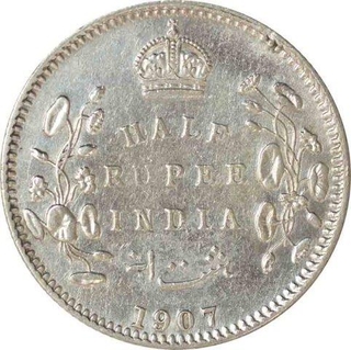 Silver Half Rupee of King Edward VII of Calcutta Mint of 1907.