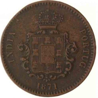 Copper One Fourth Tanga (15 Reis) of India Portuguese of Luiz I.