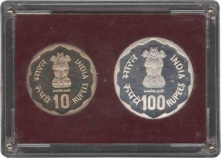 1980 Proof Set of Rural Womens Advancement of Two Coins of Bombay Mint.