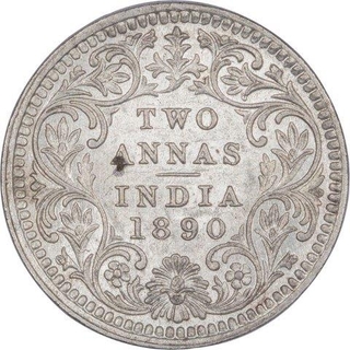 Silver Two Annas Coin of Victoria Empress of Calcutta Mint of 1890.