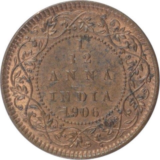 Copper One Twelfth Anna Coin of King Edward VII of 1906.