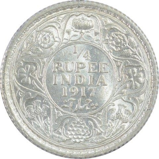 Silver One Quarter Rupee Coin of King George V of Calcutta Mint 1917.