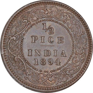 Copper Half Pice Coin of Victoria Empress of Calcutta Mint of 1894.