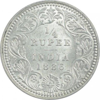 Silver One Quarter Rupee coin of Victoria Empress of 1886