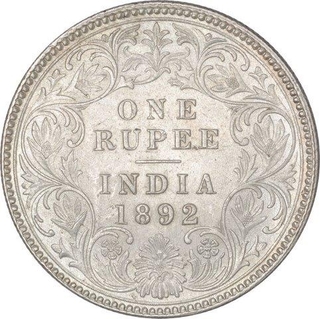 Silver One Rupee Coin of Victoria Empress of Calcutta Mint of 1892.