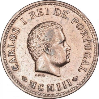 Bronze Half Tanga Coin of Carlos I of Indo Portuguese.