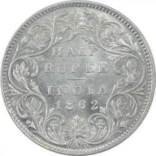 Silver Half Rupee Coin of Victoria Queen of Bombay or madras  Mint of 1862.