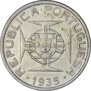 Silver Five Escudos Coin of Mozambique of Republic of Portuguese.