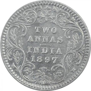 Silver Two Annas Coin of Victoria Empress of Calcutta Mint of 1897.