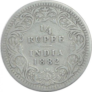 Silver One Quarter Rupee Coin of Victoria Empress of Calcutta Mint of 1882.