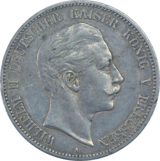 Silver Funf Mark Coin of Wilhelm II of Germany.