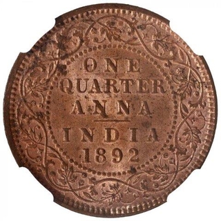 Copper One Quarter Anna Coin of Victoria Empress of Calcutta Mint of 1892.