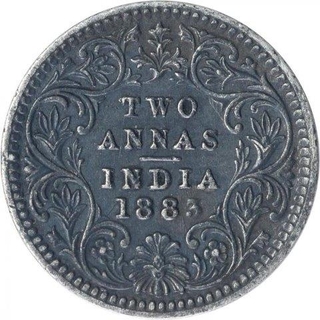 Silver Two Annas Coin of Victoria Empress of Calcutta Mint of 1883.