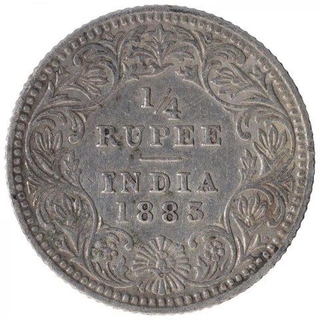 Silver One Quarter Rupee Coin of Victoria Empress of Calcutta Mint of 1883.