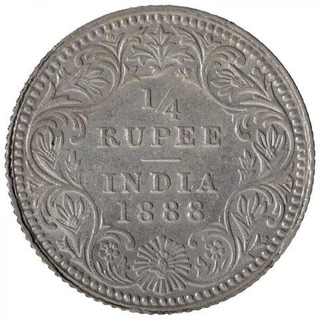 Silver One Quarter Rupee Coin of Victoria Empress of Calcutta Mint of 1888.