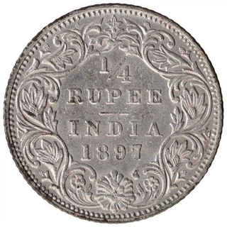 Silver One Quarter Rupee Coin of Victoria Empress of Bombay Mint of  1897.