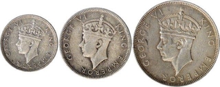 Silver Twenty Five Cents,Half Rupee & Rupee Coins of King George VI of Seychelles.