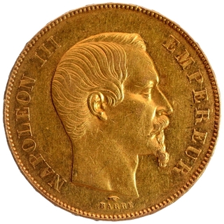 Gold Fifty Francs Coin of Napoleon III of France.