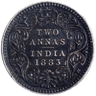 Silver Two Annas Coin of Victoria Empress of Calcutta Mint of 1883.