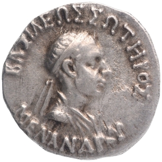 Silver Drachma Coin of Menander I of Indo Greeks.