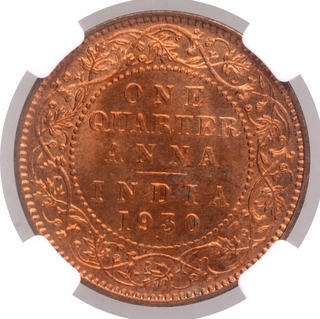 Copper One Quarter Anna Coin of King George V of Bombay Mint of 1930.