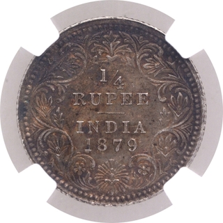 Silver Quarter Rupee Coin of  Victoria Empress of Calcutta Mint of 1879.