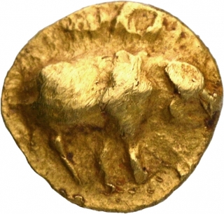 Extremely Rare Gold Fanam Coin of Chalukyas of Badami.