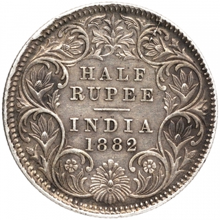 Silver Half Rupee Coin of Victoria Empress of Calcutta Mint of 1882.