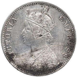 Silver One Rupee Coin of Victoria Empress of Calcutta Mint of 1897.